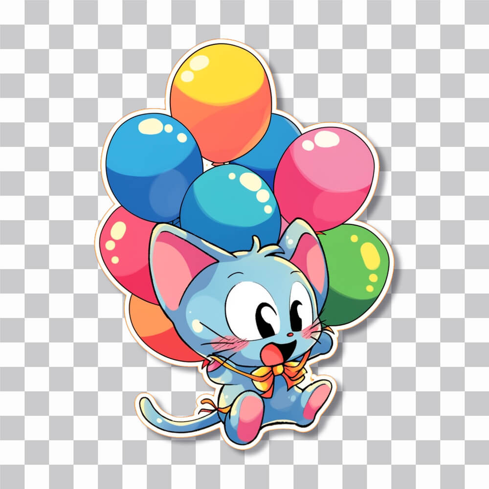 cartoon blue kitty with balloons sticker cover
