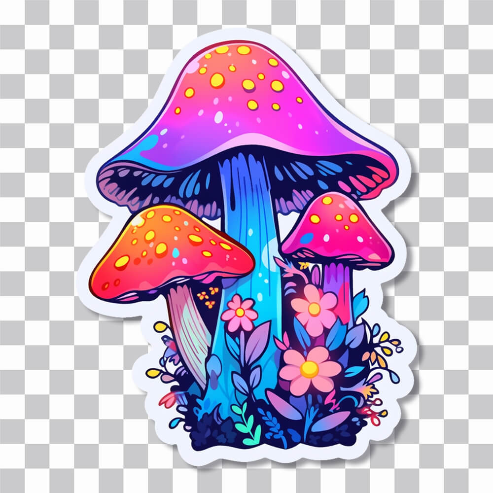 Trippy Mushrooms Flowers Sticker - Psychedelic Free PNG Sticker