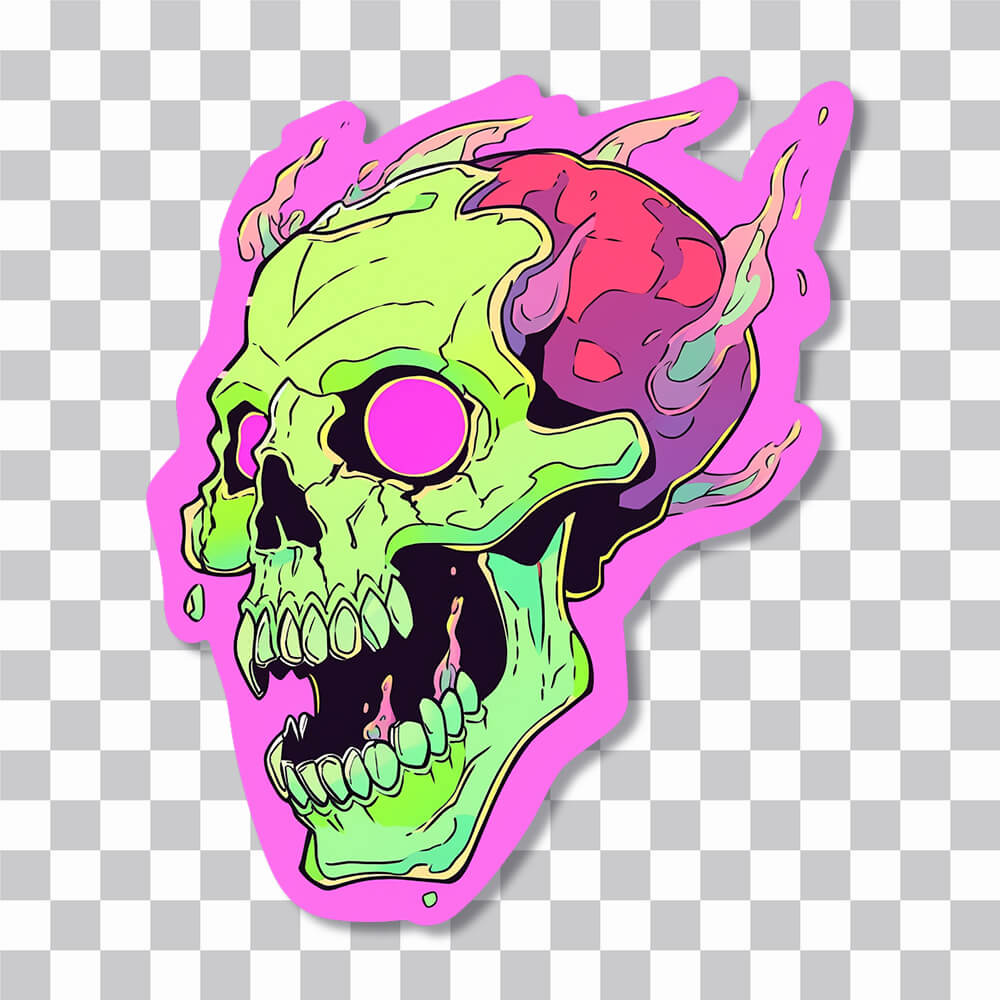 creepy green skull in pink flame sticker cover