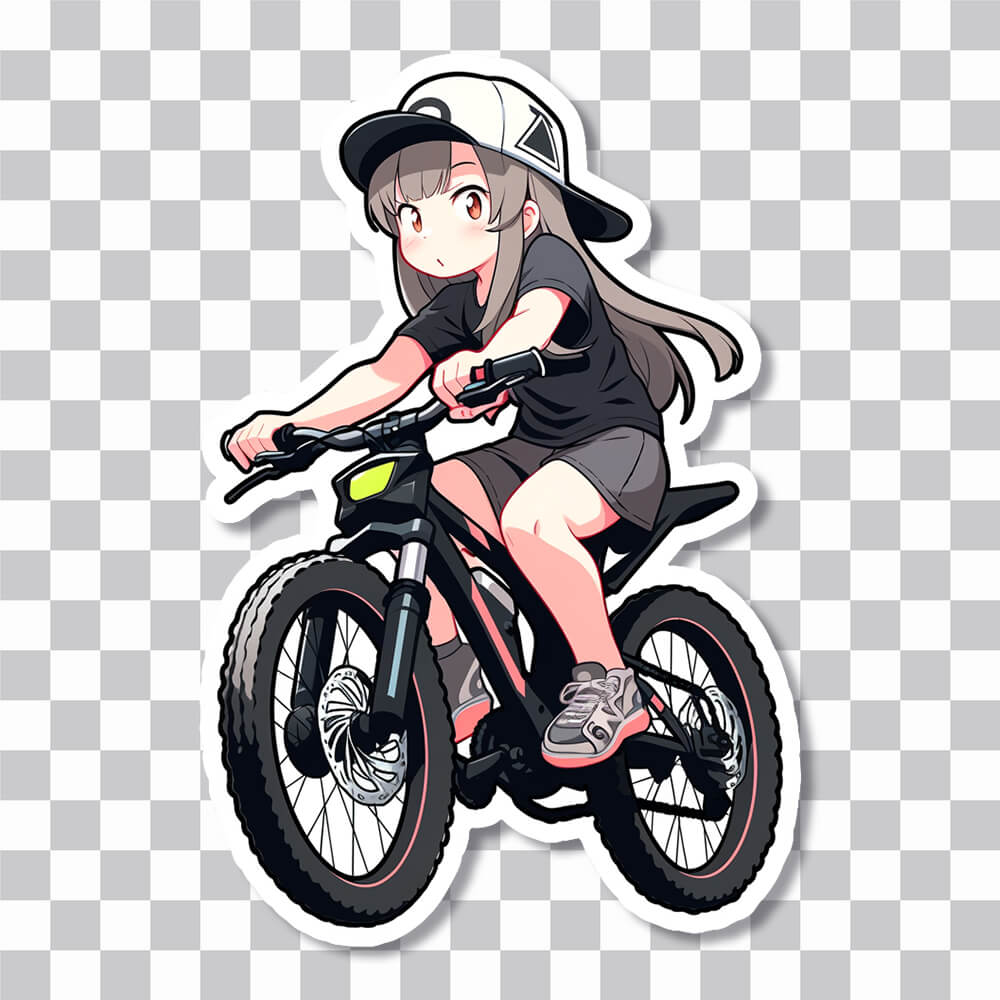 cute anime girl on mountain bike sticker cover