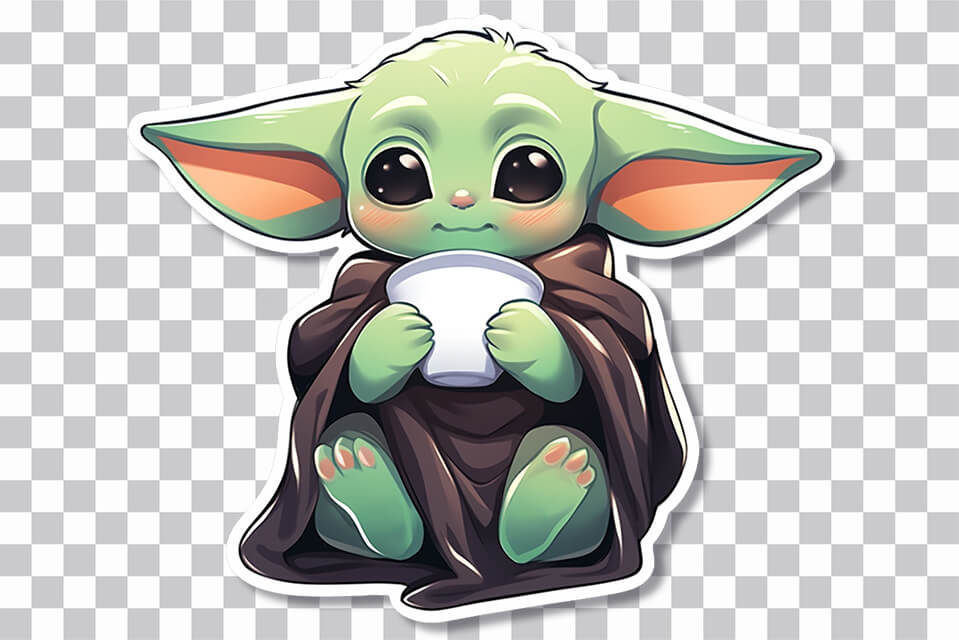Cute Baby Yoda with Cup: Free PNG Sticker Download