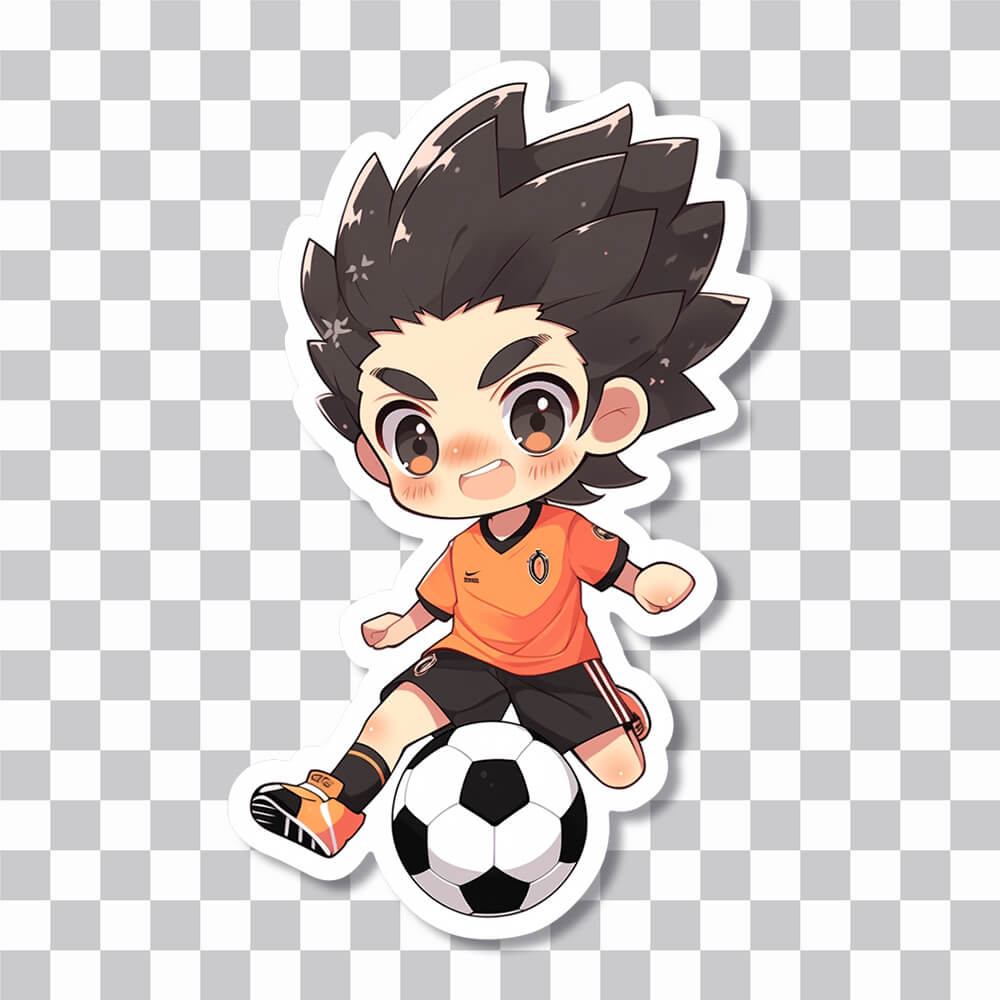 cute chibi soccer player kick the ball sticker cover