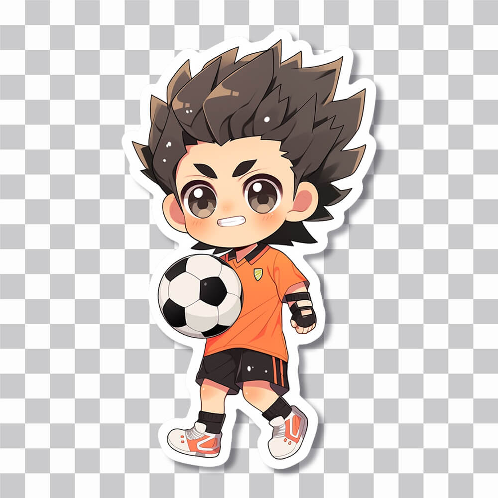 cute chibi soccer player with ball sticker cover