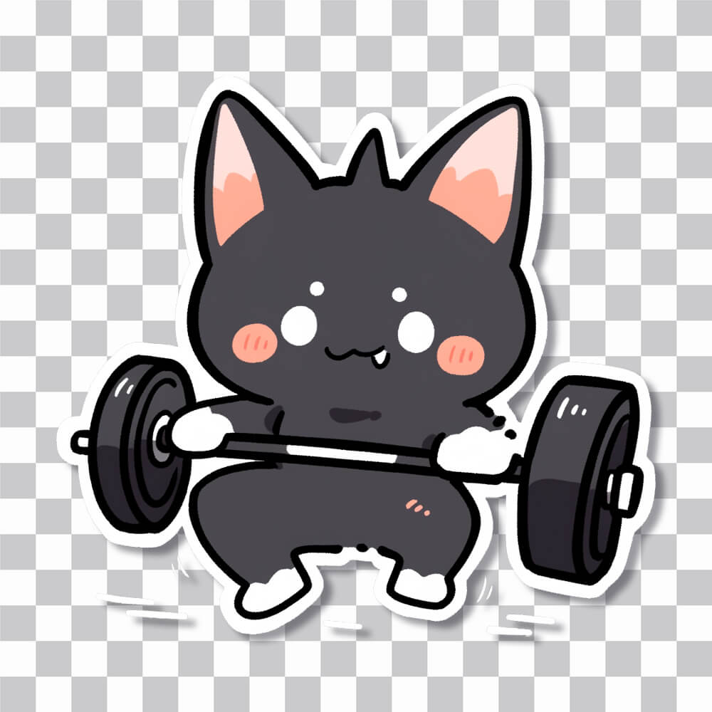 cute drawn black kitty with barbell sticker cover