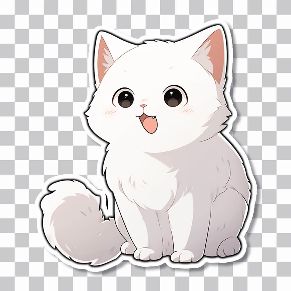 White Free Cute Funny Cat' Sticker