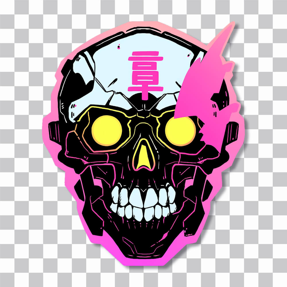 cyber skull pink stroke sticker cover