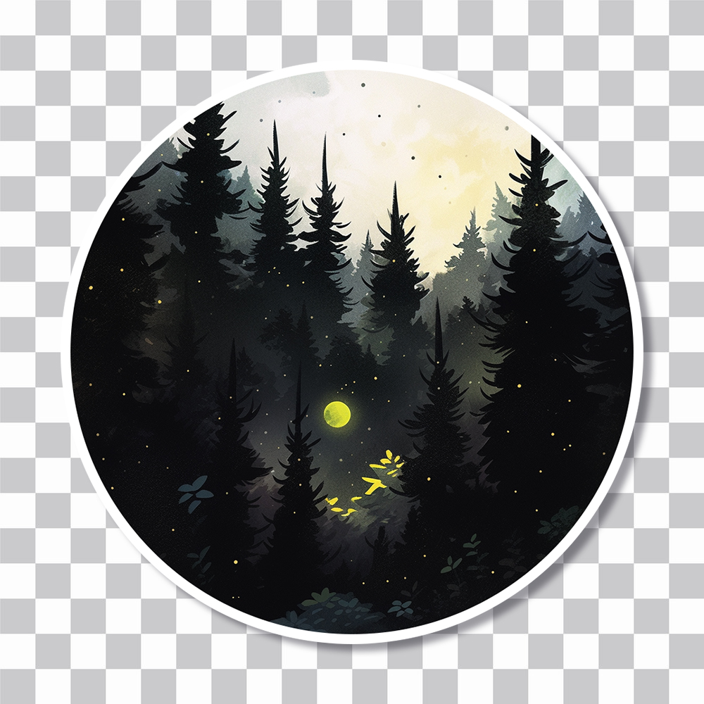 dark coniferous forest round sticker cover