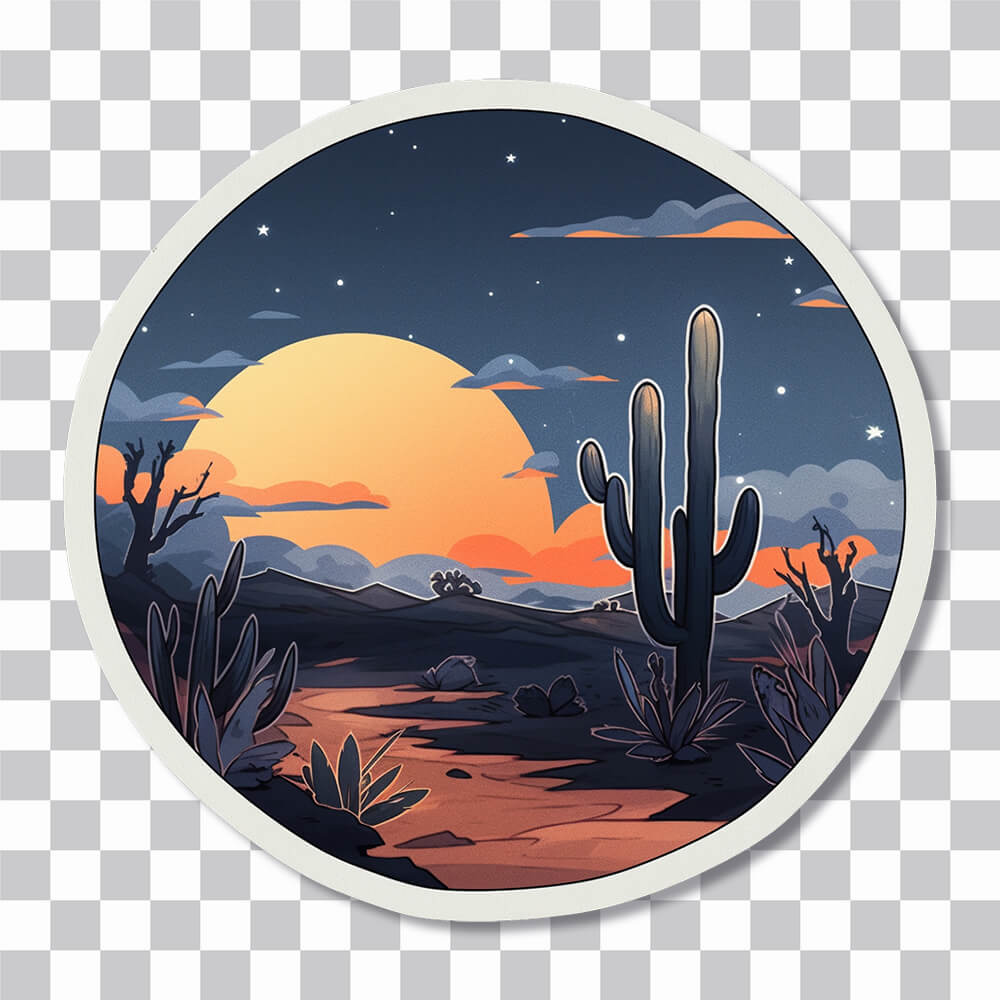 desert sunset round sticker cover