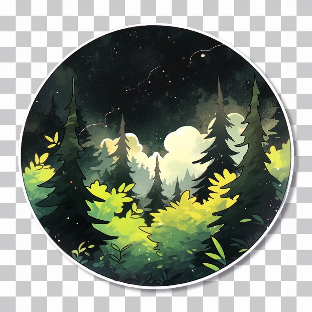 Couverture d’autocollant esthétique de la forêt et du ciel nocturne