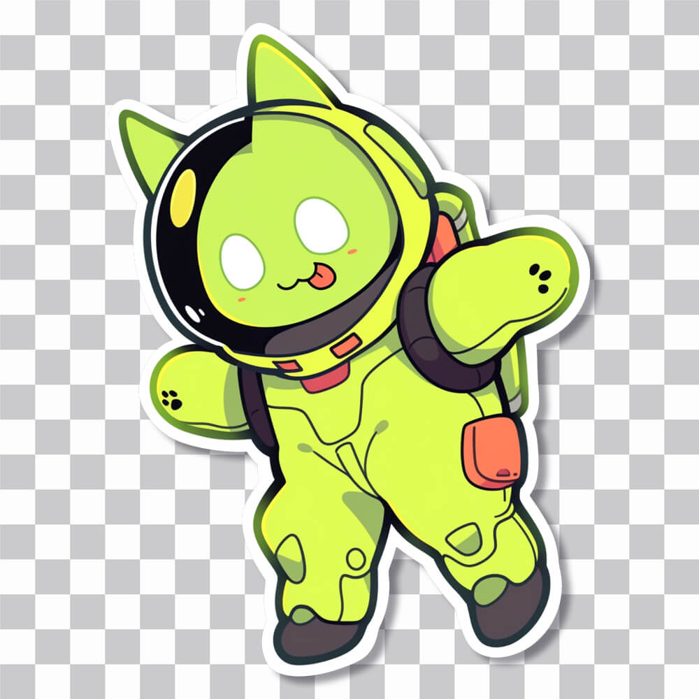 funny acid green kitty astronaut sticker cover