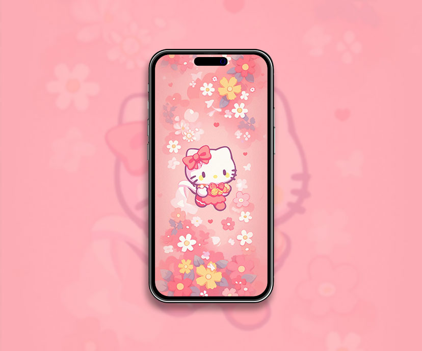 Hello Kitty & fleurs fond d'écran pastel Hello Kitty rose
