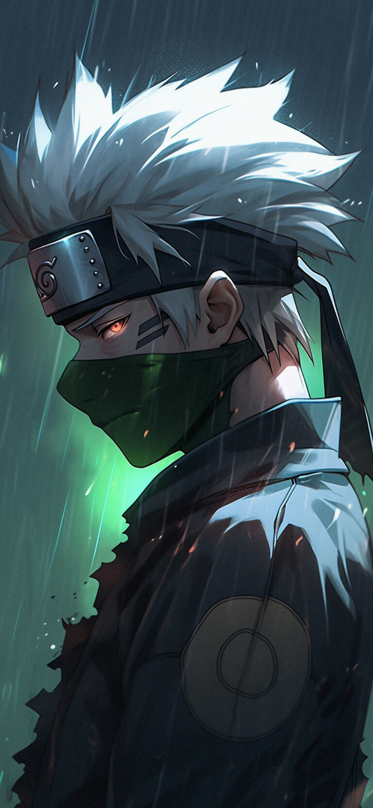 Kakashi under the Rain Green Wallpapers - Anime Naruto Wallpaper