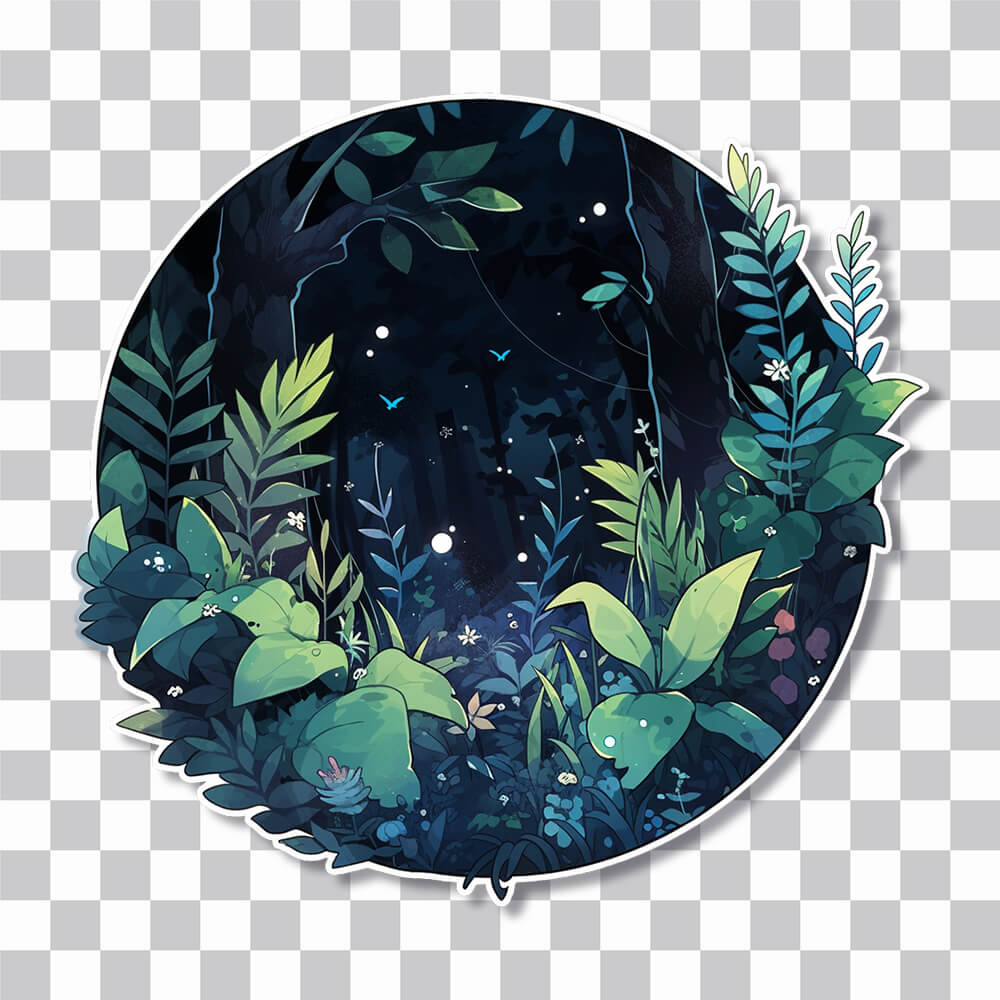 magic night forest round sticker cover