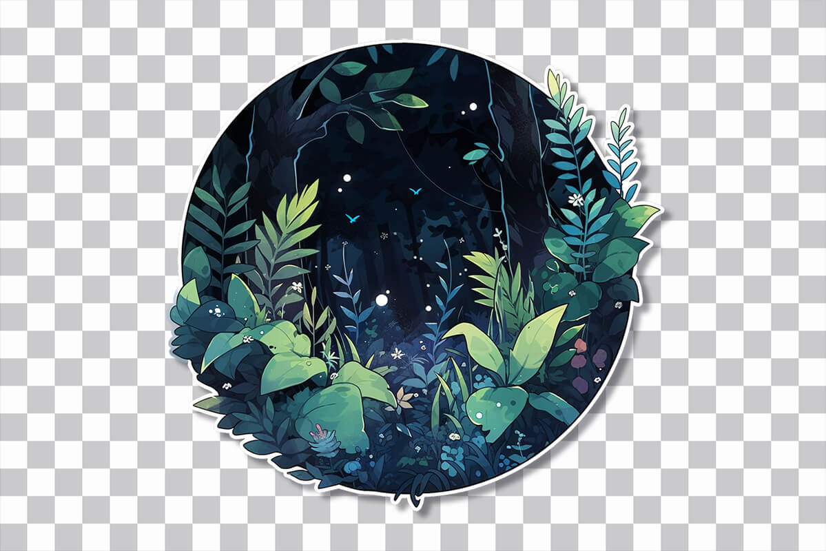 magic night forest round sticker preview