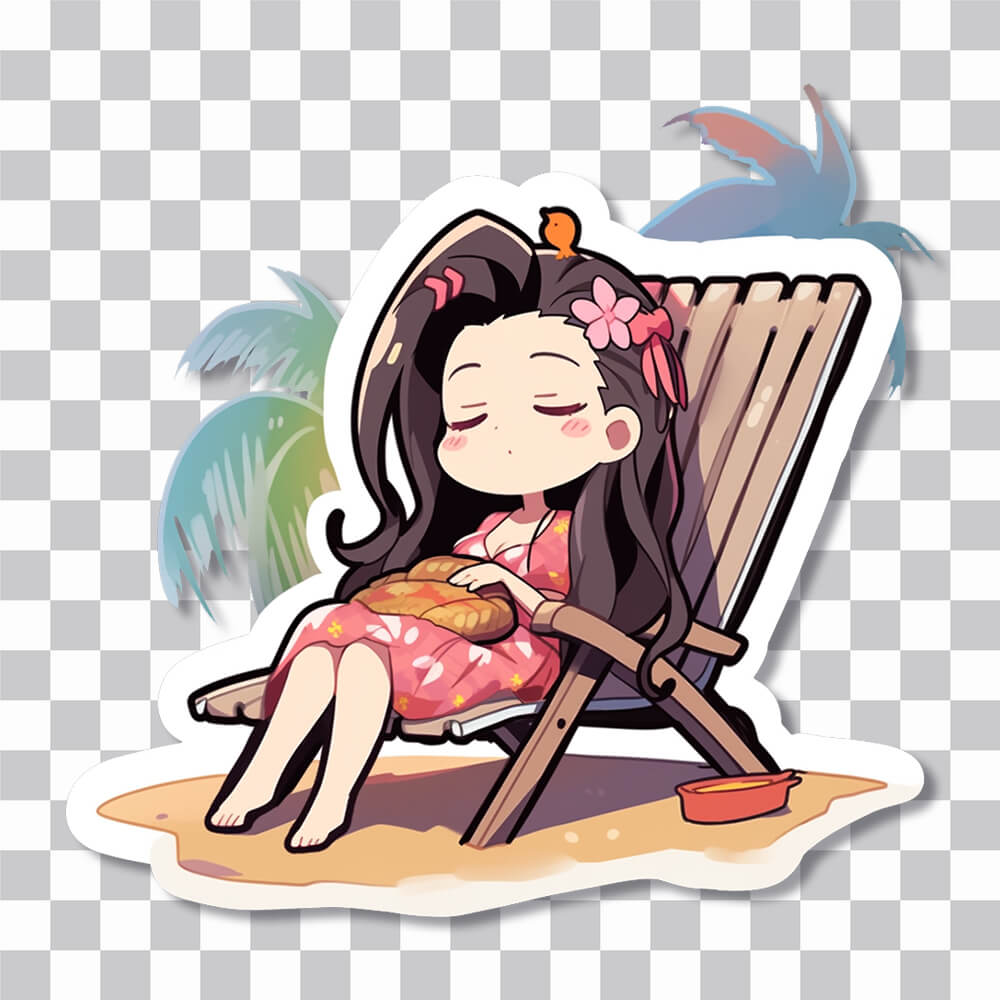nezuko chilling on a beach chair sticker cover