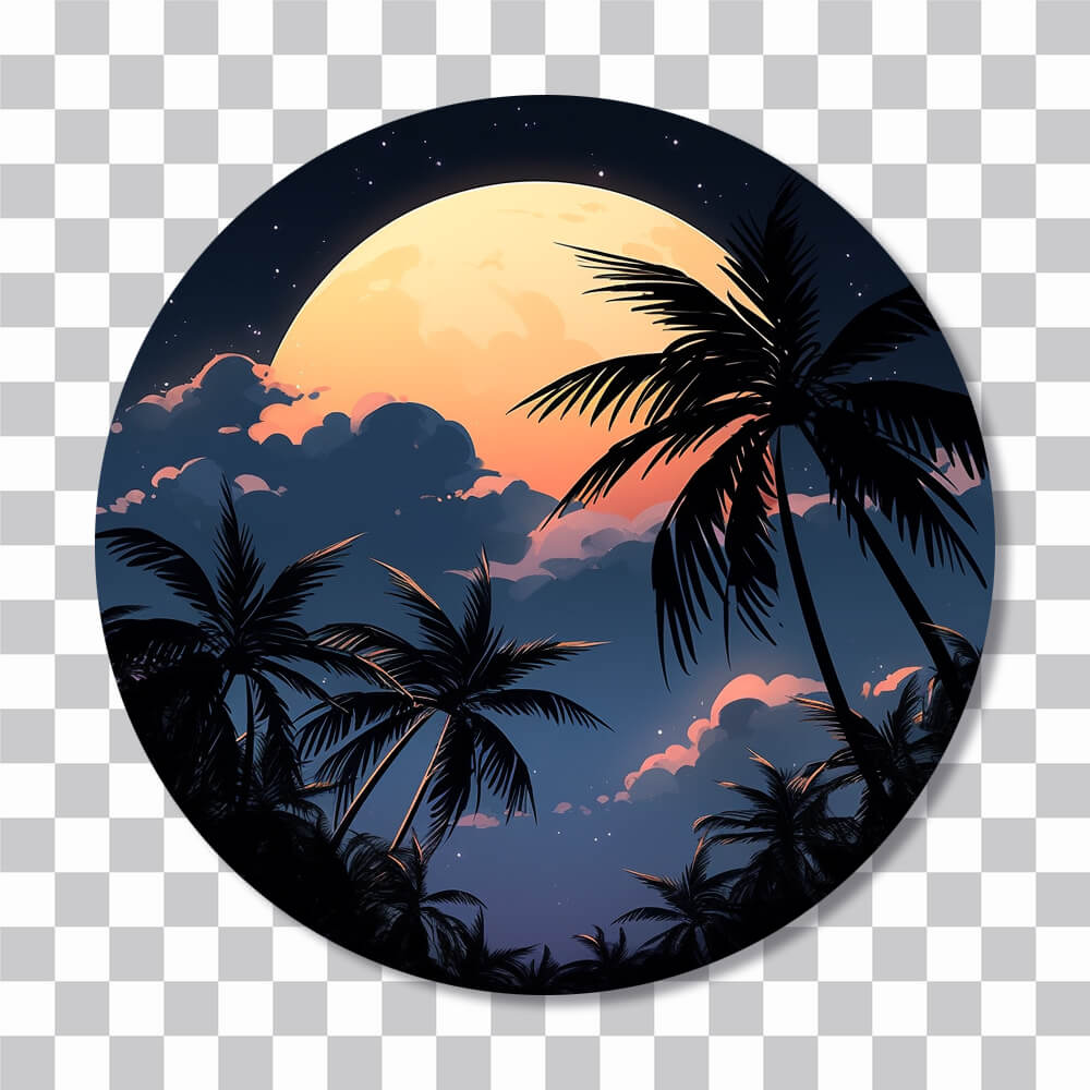 night palms orange moon round sticker cover