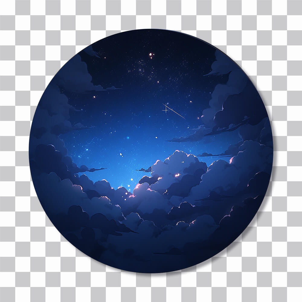 night sky clouds round sticker cover