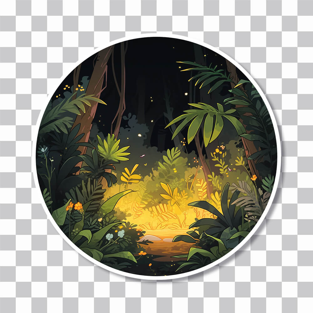 Couverture d’autocollant ronde jungle tropicale nuit