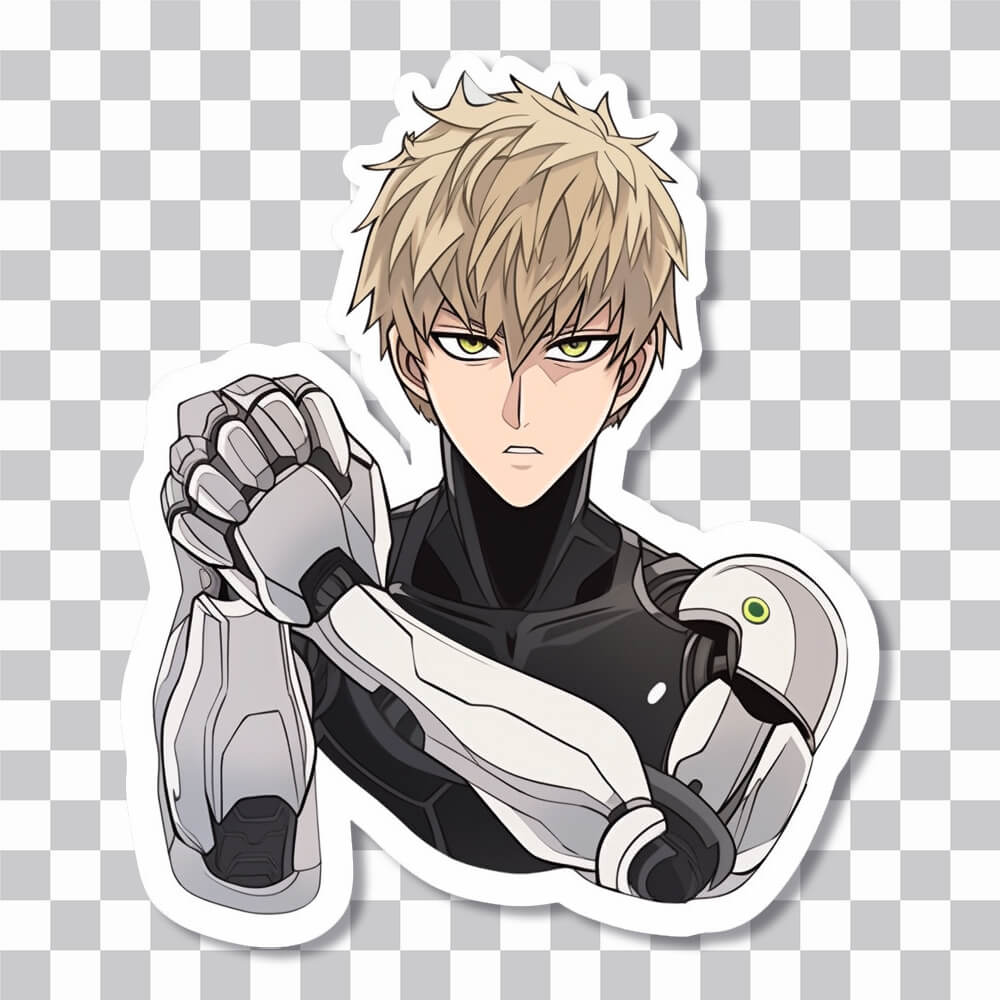 one punch man genos warm up cyber hands sticker cover