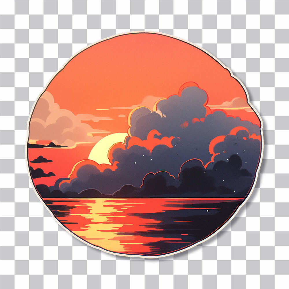 orange sea sunset round sticker cover