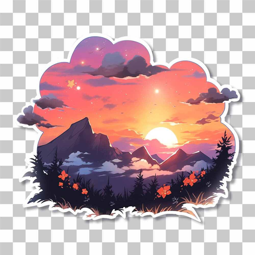 orange sunset in the mountains sticker cover