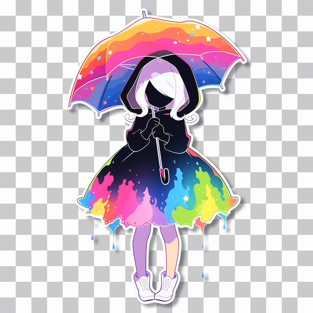 rainbow paint girl under umbrella sticker cover
