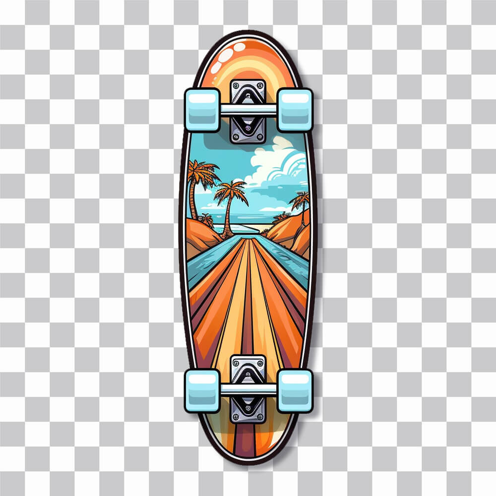 retro skateboard road to beach print sticker cover