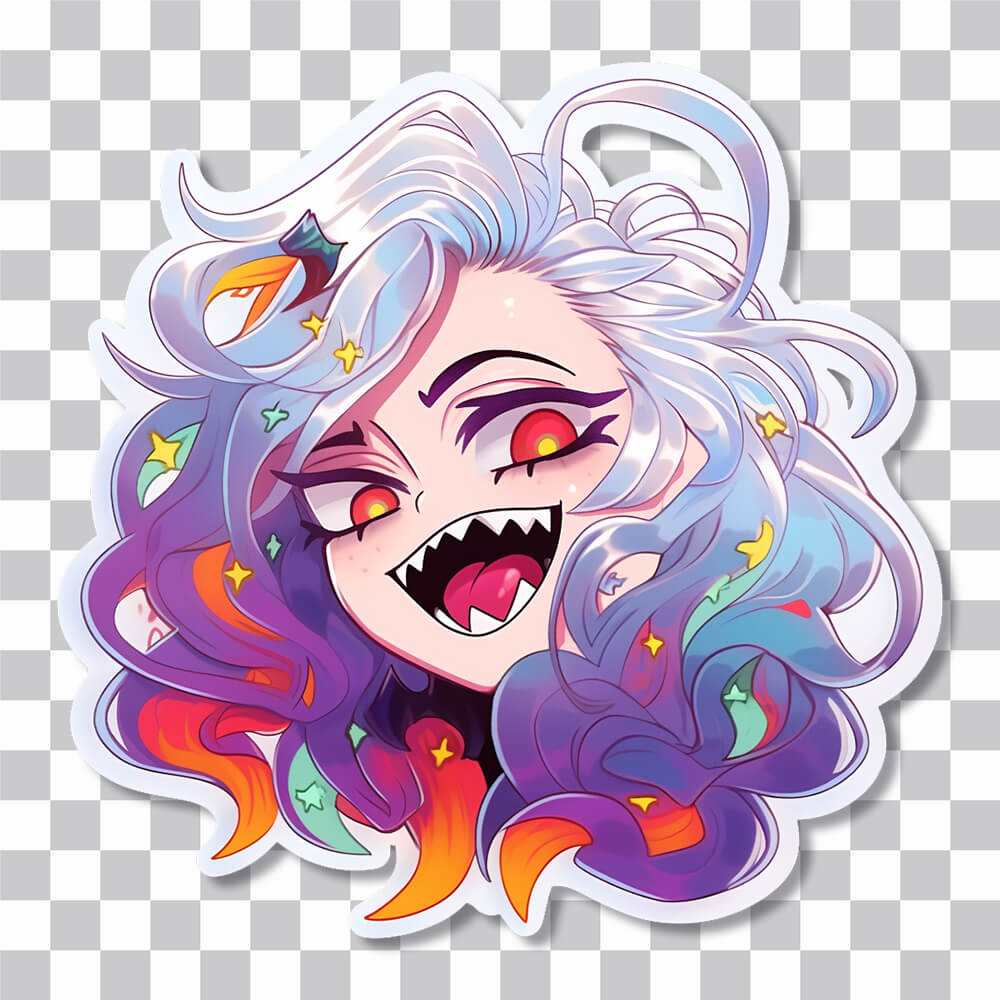 silver haired moonlit fanged maiden sticker cover