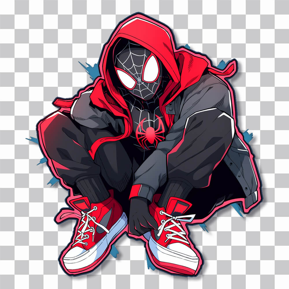 spider man miles morales hooded cool pose sticker cover