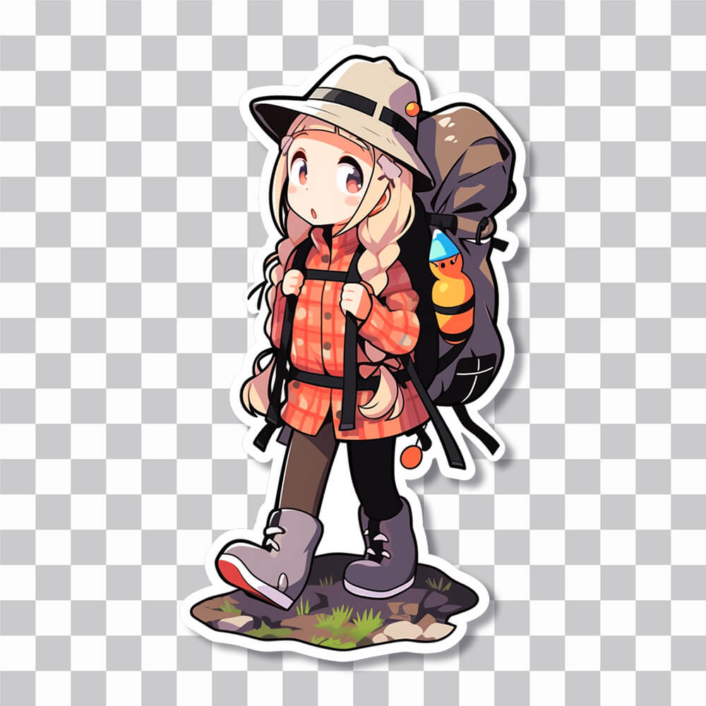surprised anime girl hiking sticker cover
