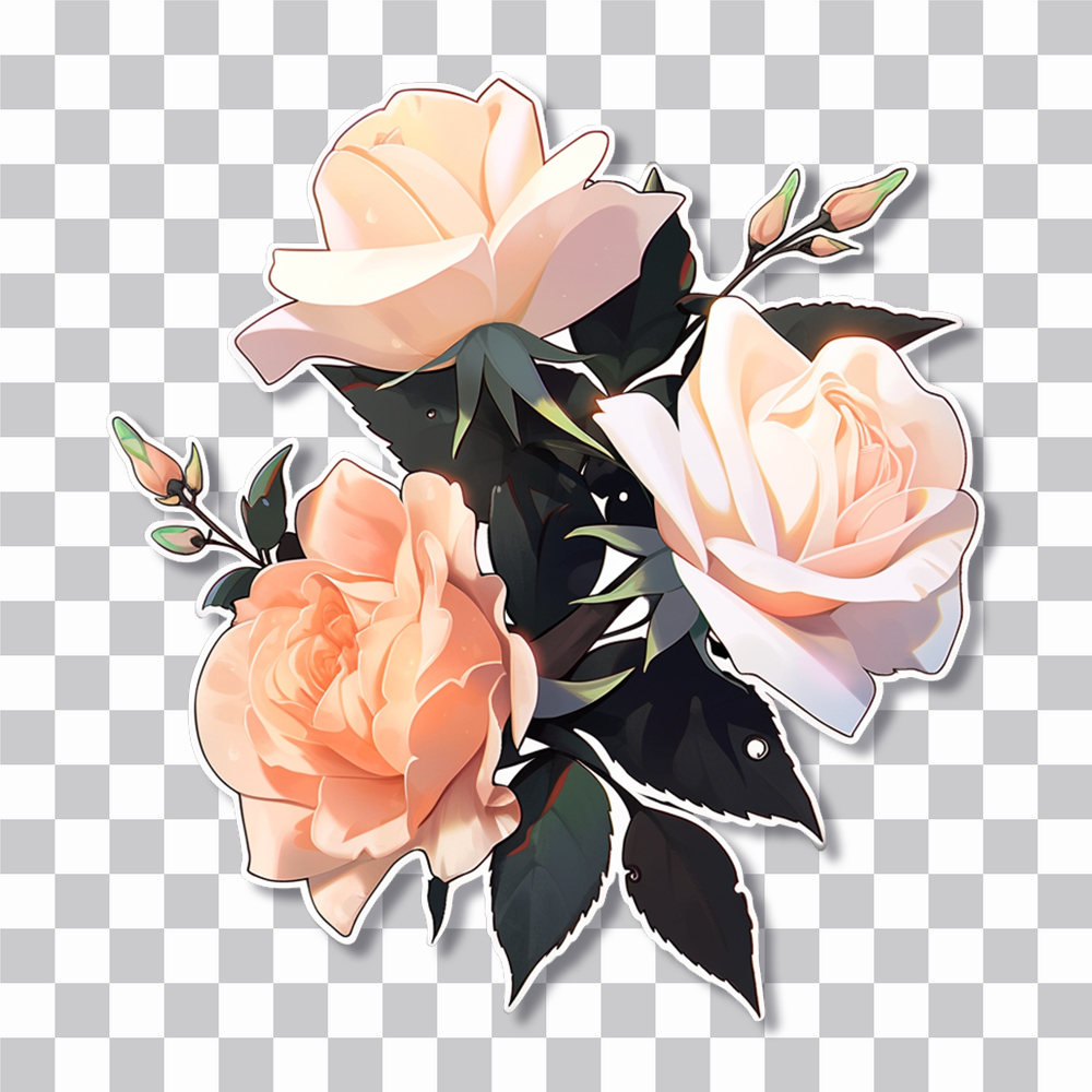 three peach roses sticker cover