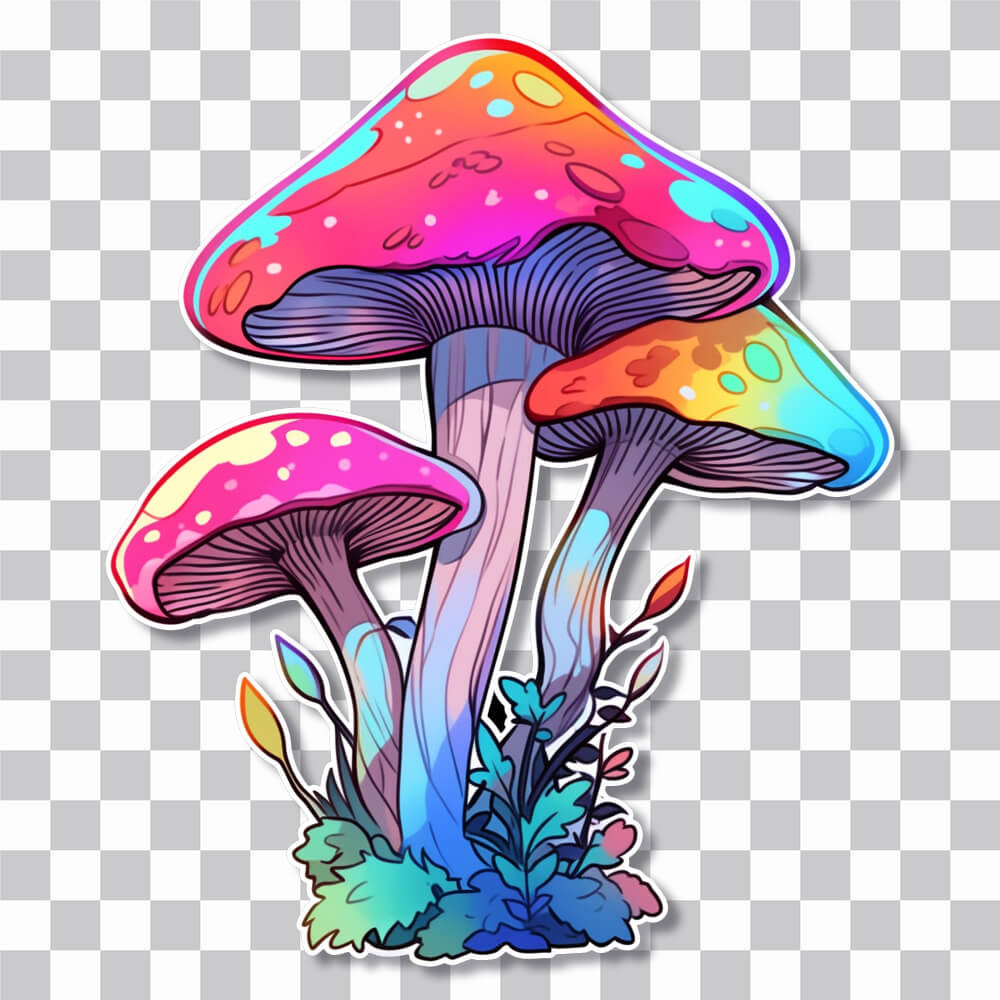 three trippy mushrooms sticker cover