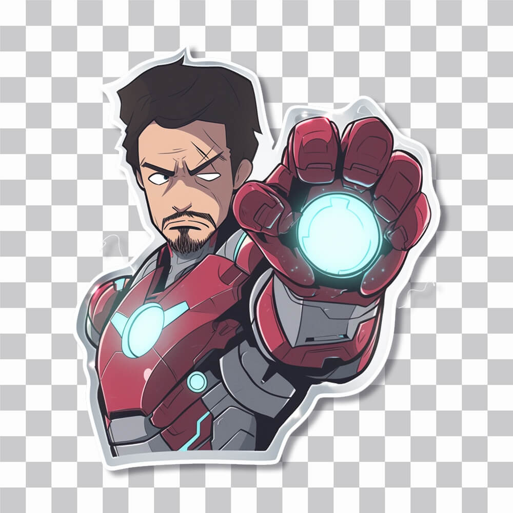 tony stark in suit shooting pose sticker cover