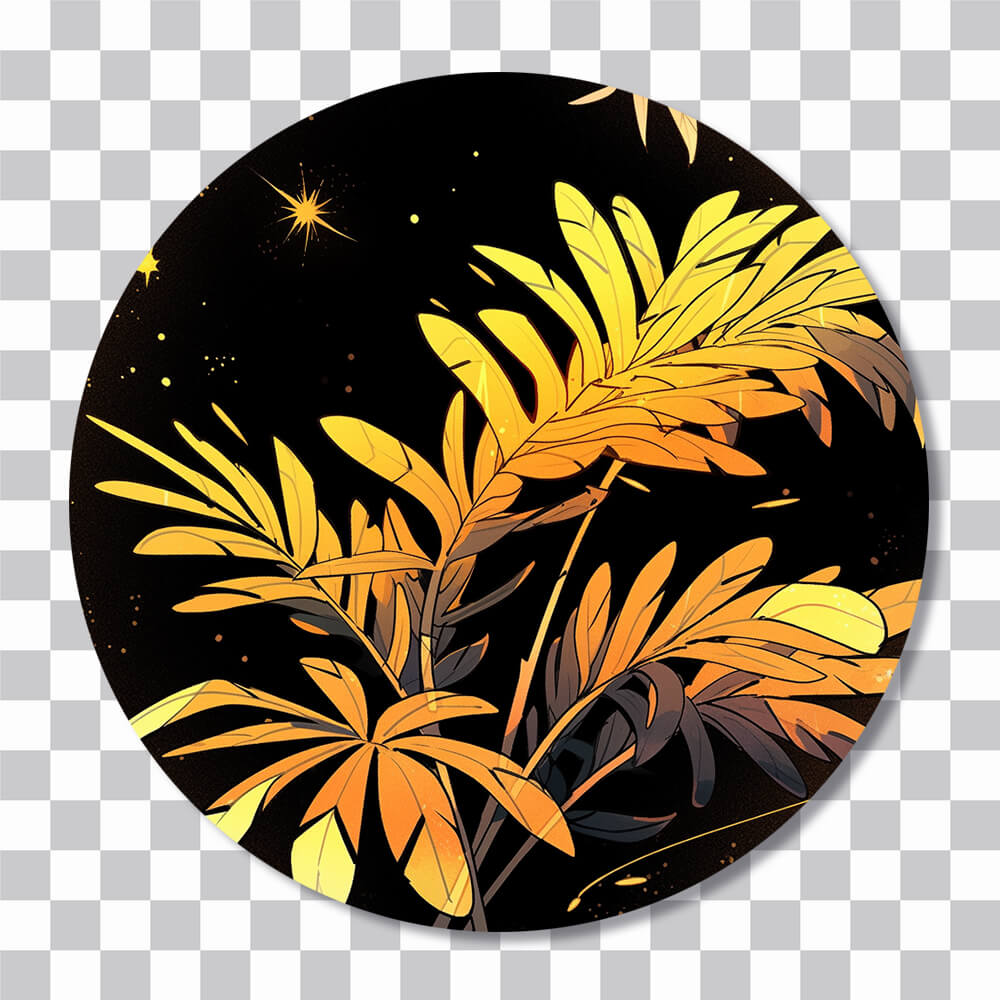 yellow orange palm leaves round sticker cover