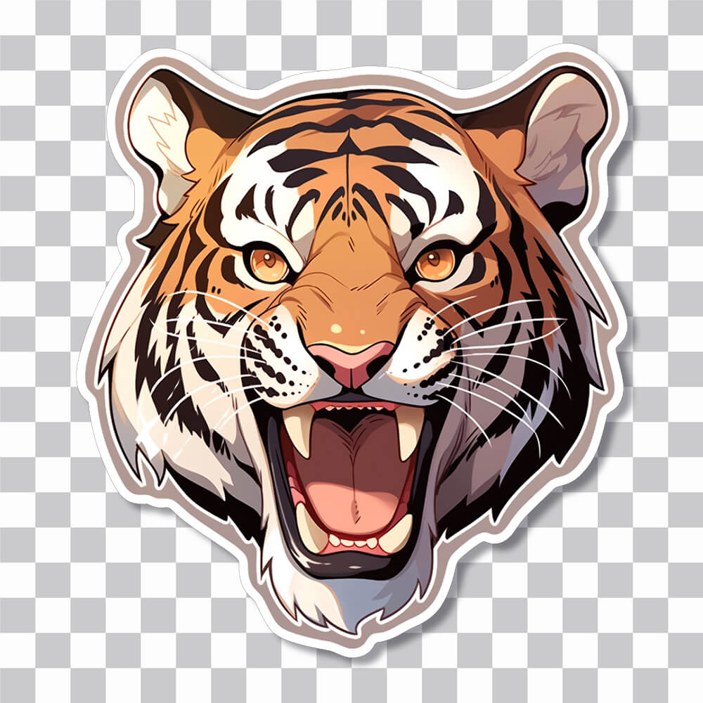 aggressive tiger with open mouth sticker cover
