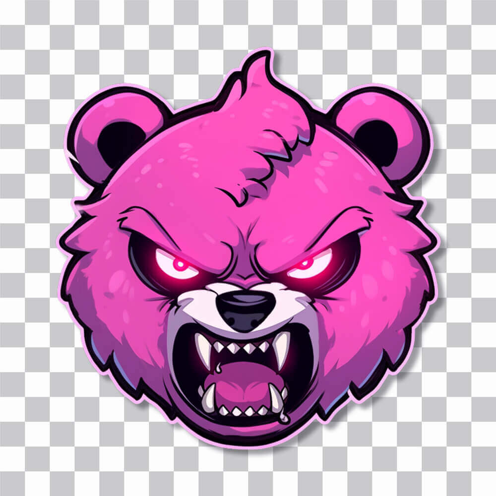 angry pink bear head sticker cover