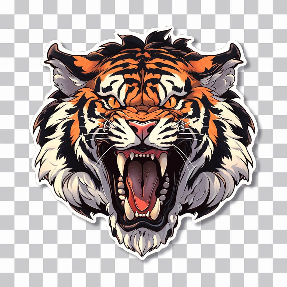 angry tiger head art sticker cover