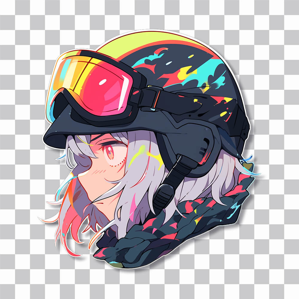anime girl in colorful helmet sticker cover