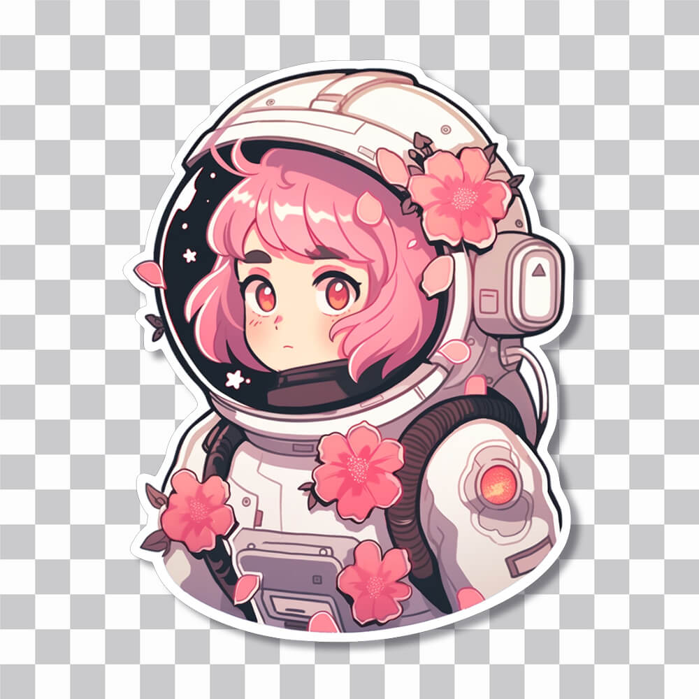 anime girl in floral space suit sticker cover