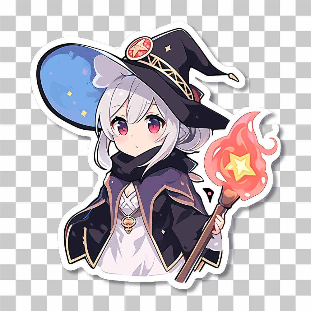 anime girl in magical hat with torch sticker cover