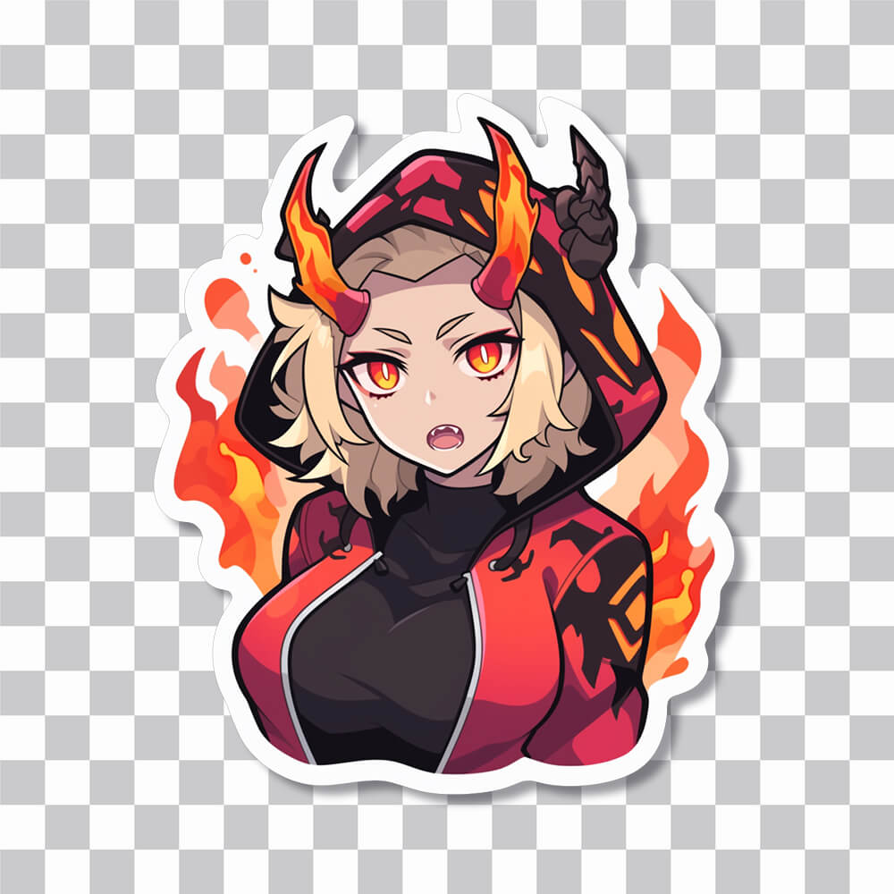 anime girl with fiery horns sticker cover