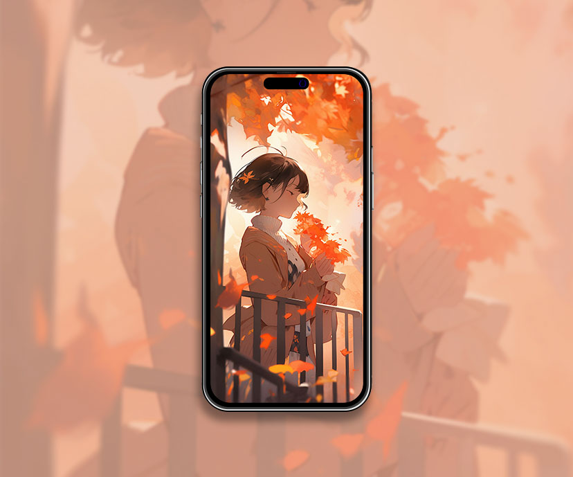 Anime Girl with Orange Leaves Autumn Wallpaper Fall Aesthetic
