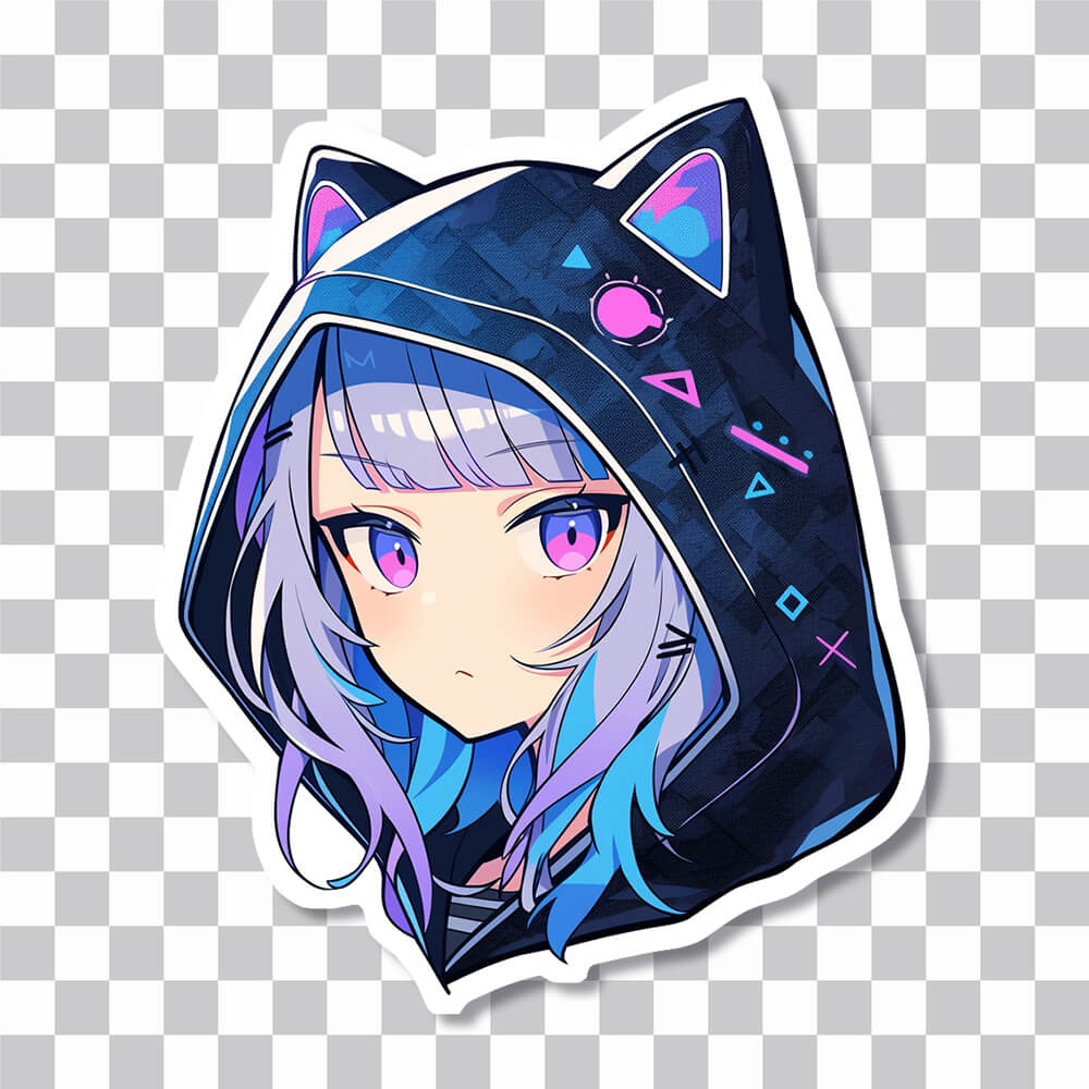anime girl with pink purple eyes sticker cover
