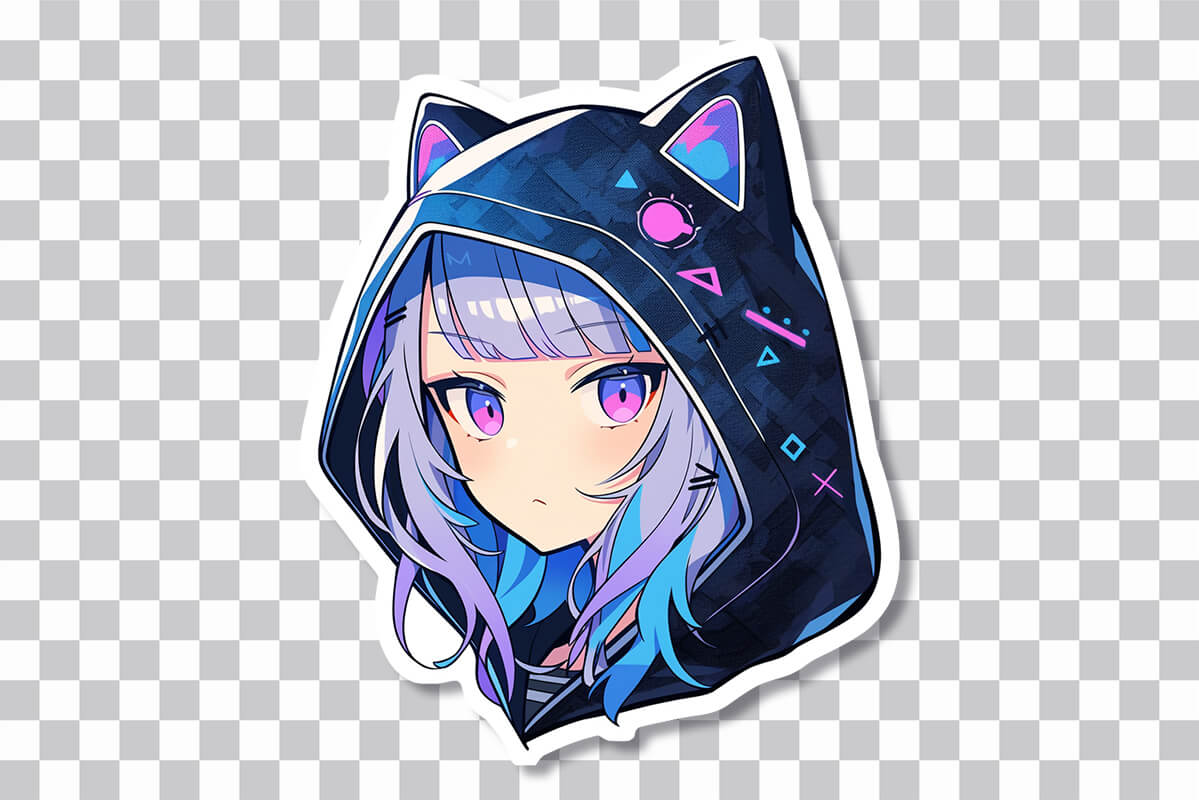 Anime Girl with Pink Eyes Sticker - Free Download Anime Sticker