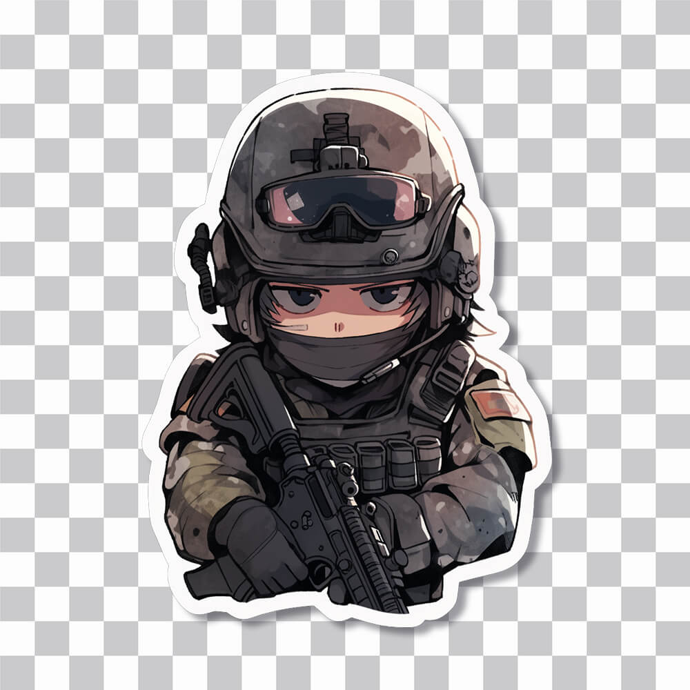 anime guy in gear and armed sticker cover