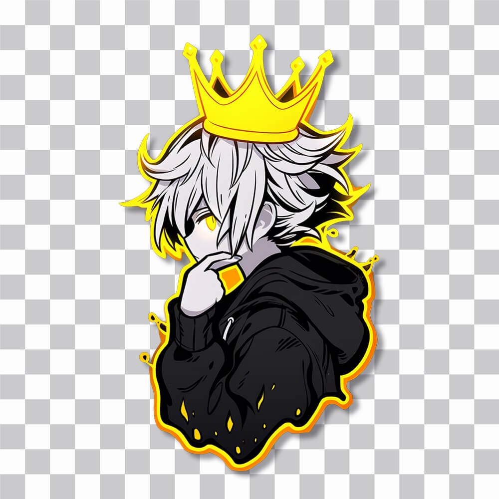 anime guy with crown yellow stroke sticker cover