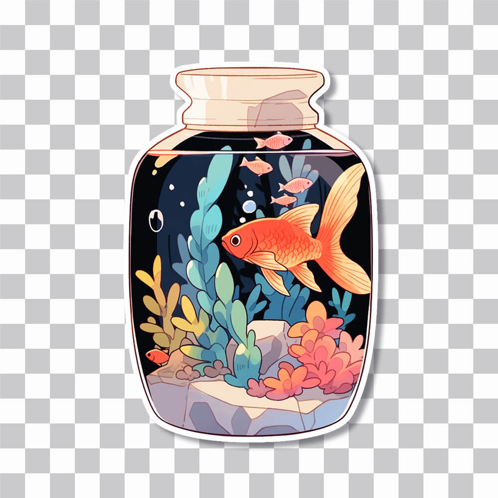 aquarium jar with fish sticker cover