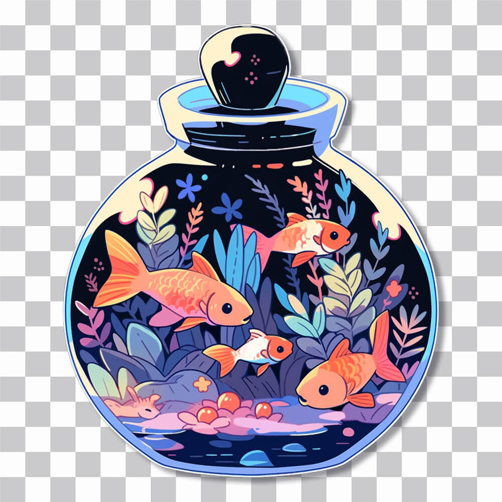 aquarium with orange fish sticker cover