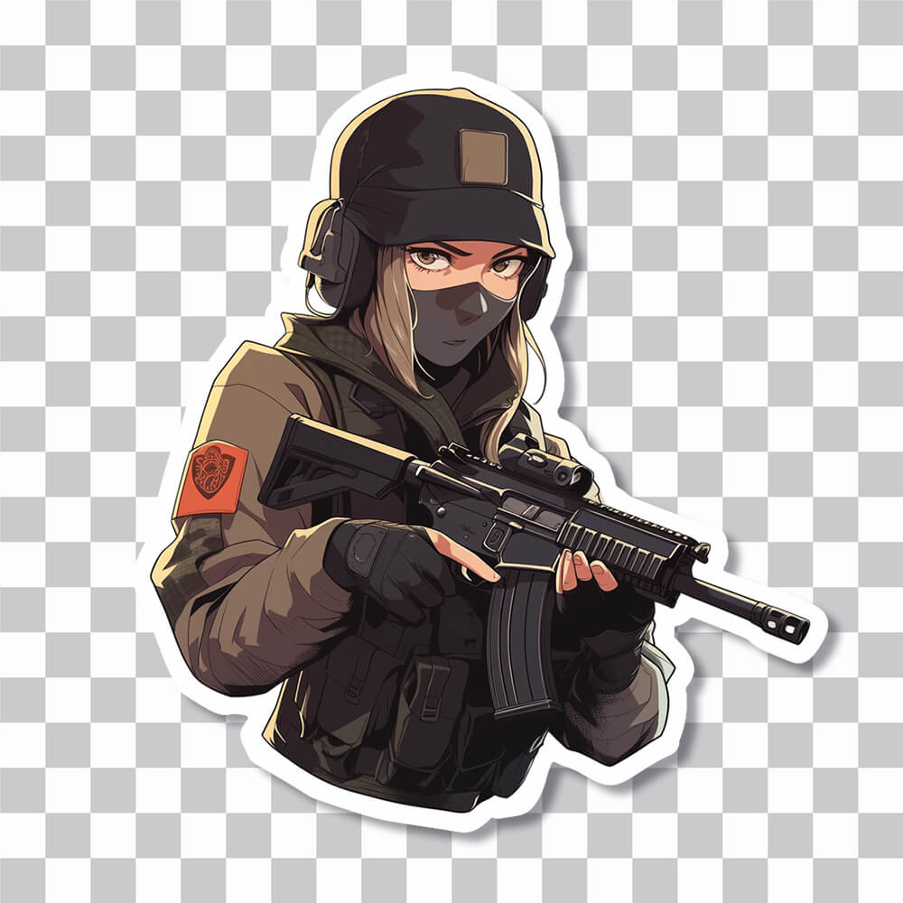 army girl with guns sticker cover