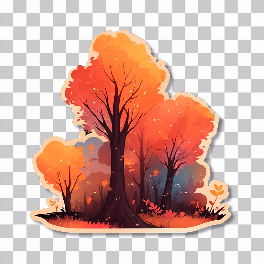 autumn orange forest art sticker cover